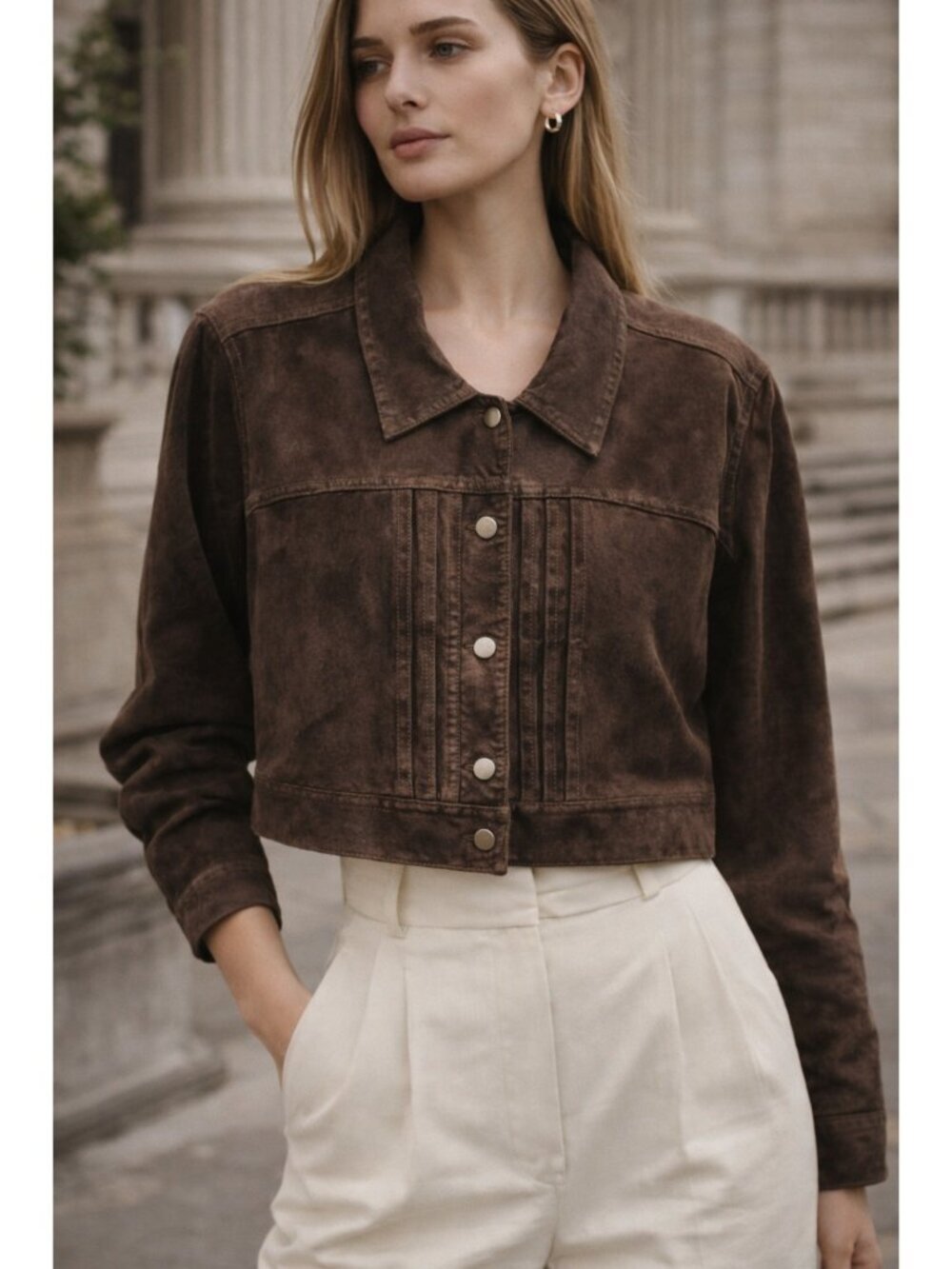 Wilson Leather Suede Jacket Women XL Brown Distressed Snap Button Genuine Suede